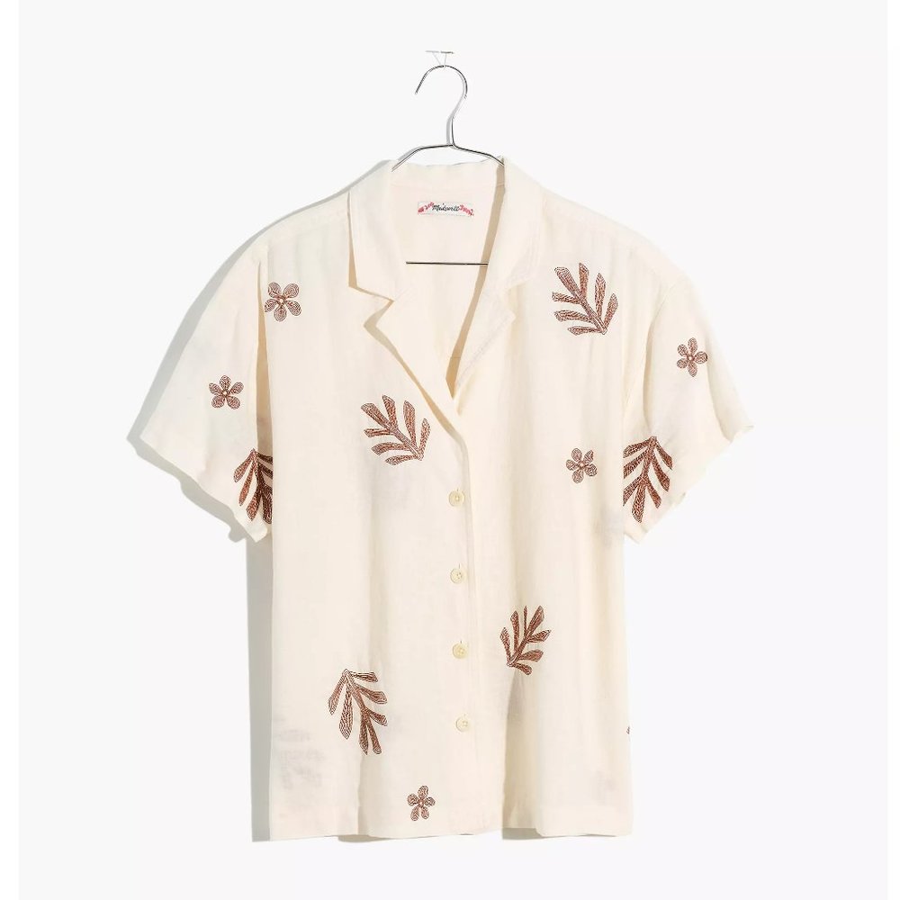 [NWT] Madewell Embroidered Leaf Camp Shirt in Cream
